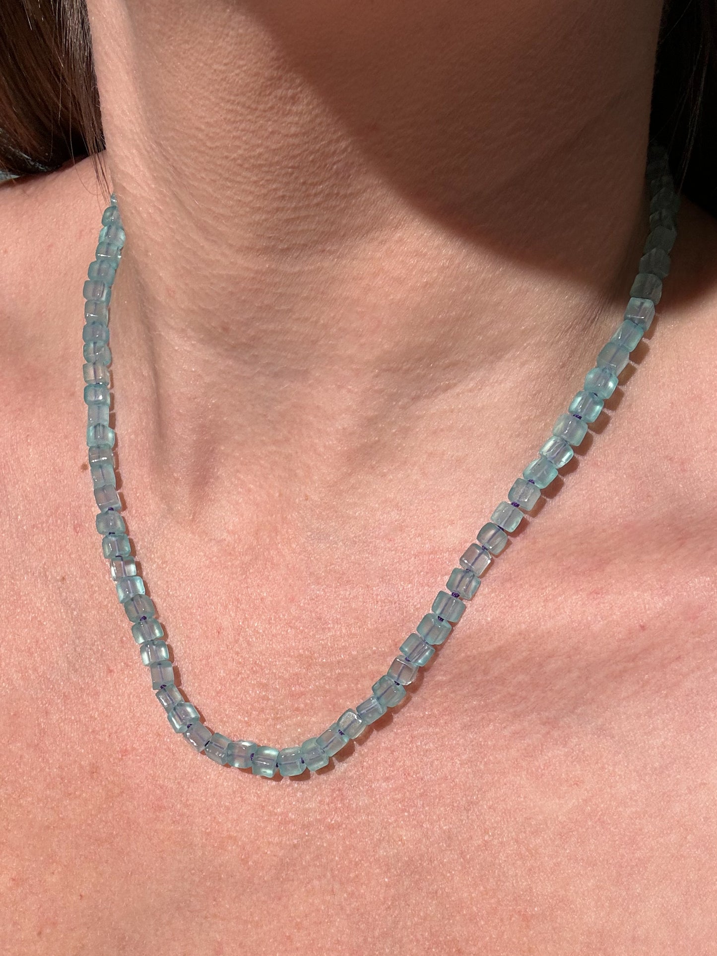 Seafoam Blue Chalcedony Knotted Candy Bead Necklace