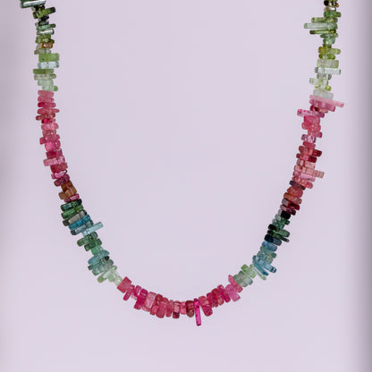 Gemstone Pixel Necklace | Tourmaline Multicolored Beads Necklace