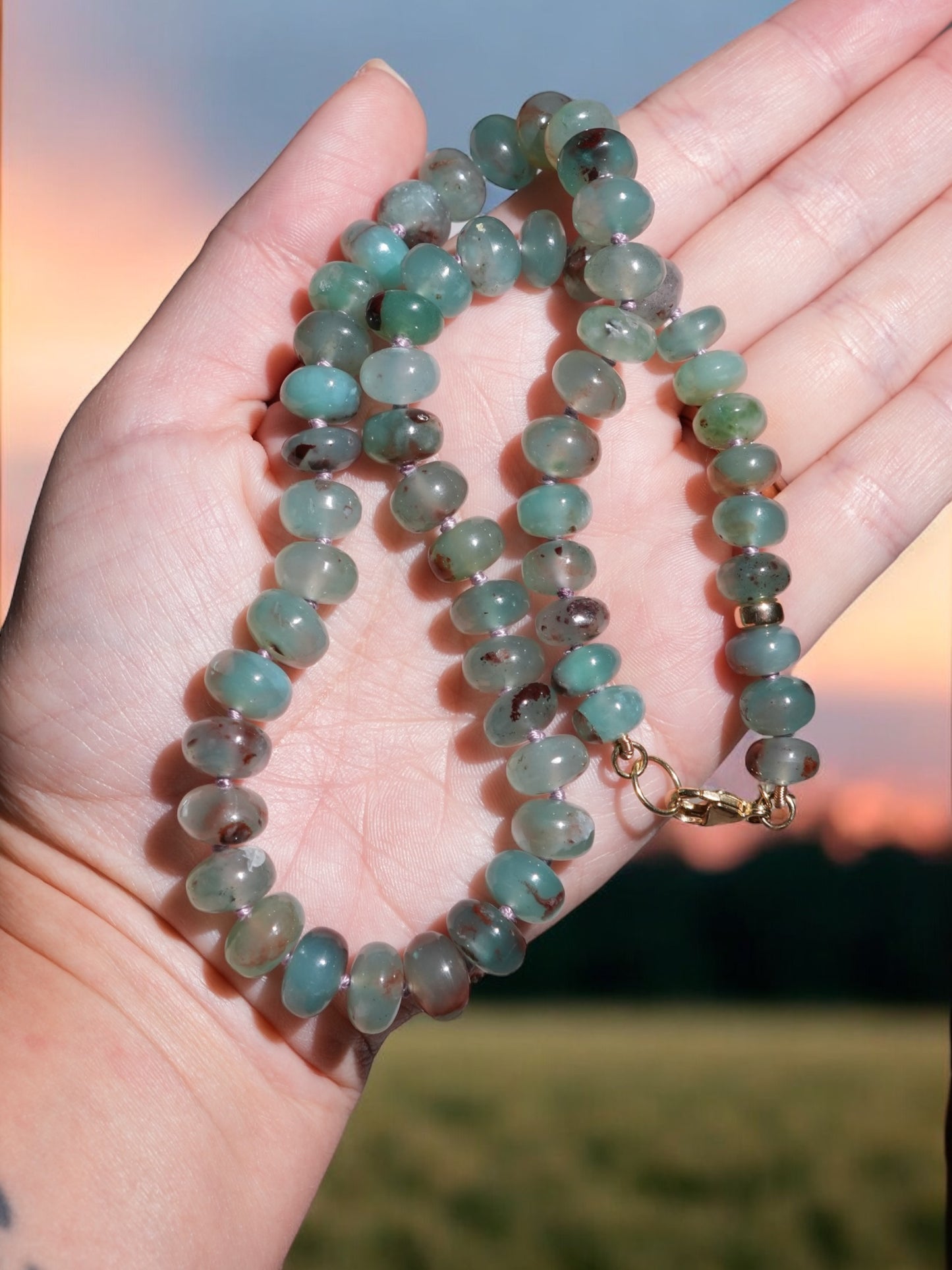 Aqua Chalcedony Knotted Bead Necklace