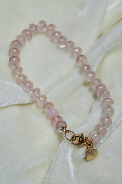 Gemmy Rose Quartz Knotted Candy Bead Bracelet 14k