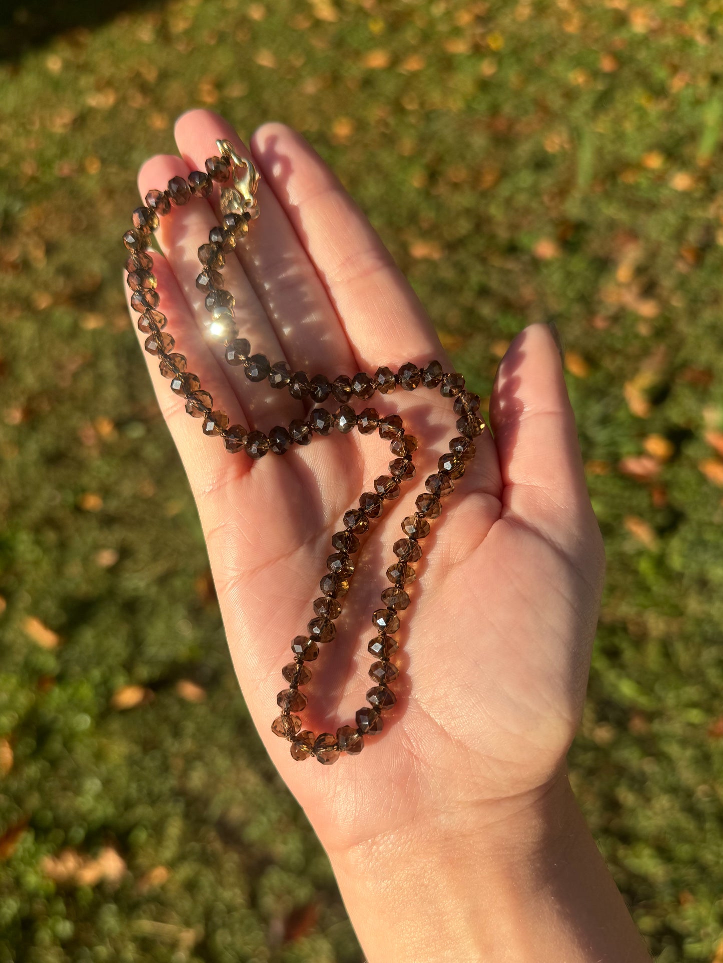 Smoky Quartz Knotted Candy Bead Necklace