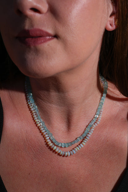 Seafoam Blue Chalcedony Knotted Candy Bead Necklace