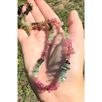 Gemstone Pixel Necklace | Tourmaline Multicolored Beads Necklace 14k