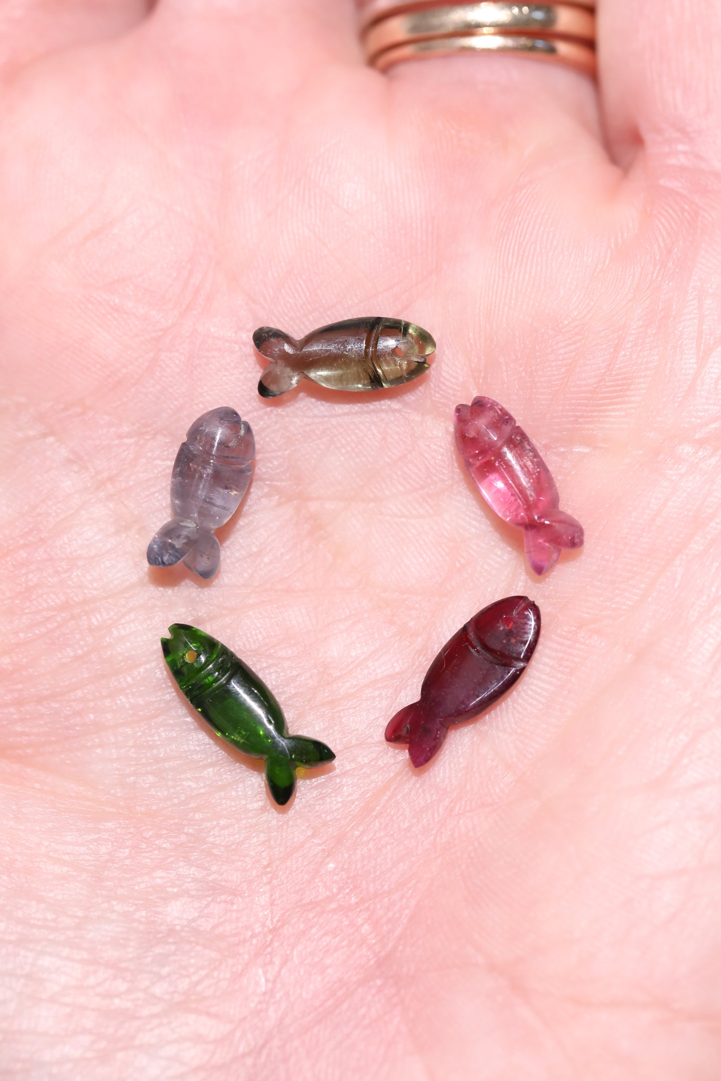 Natural Tourmaline Fishy Charms - 14k