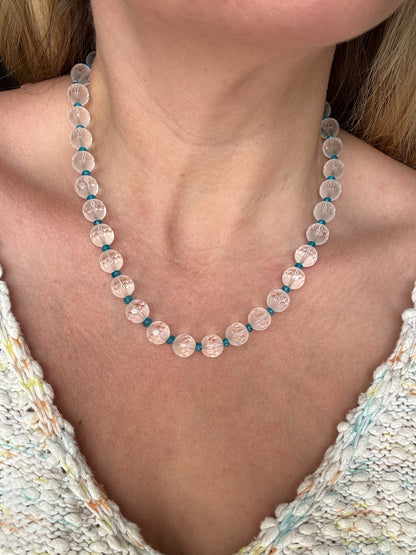 Clear Quartz and Apatite Beaded Necklace 14k