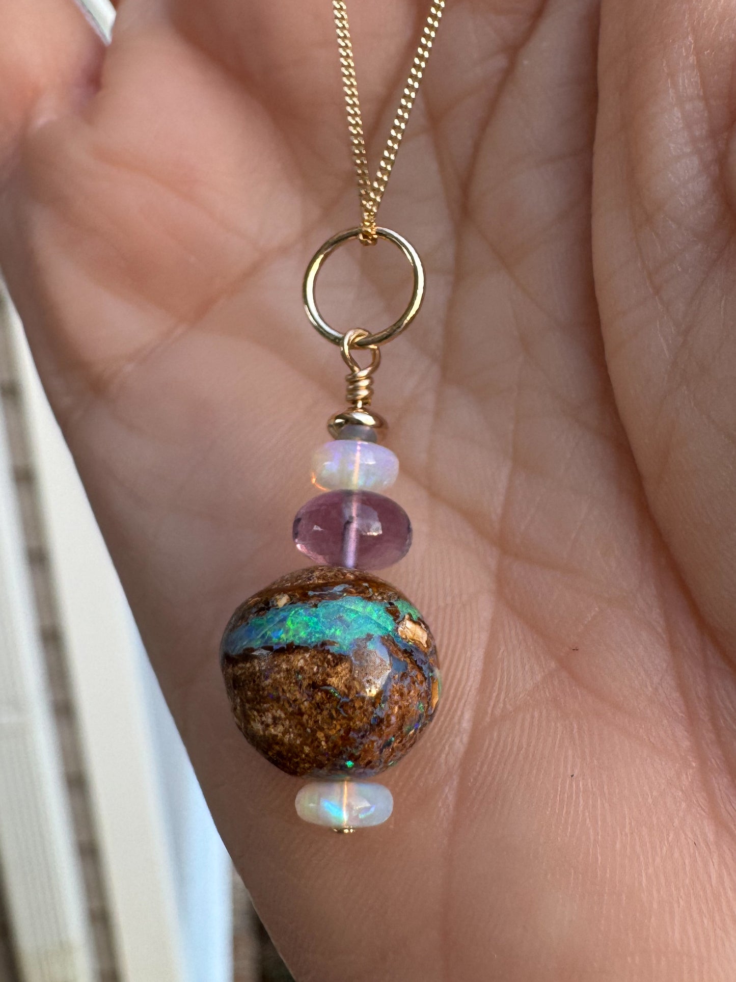 New! Boulder Opal Planet Charm