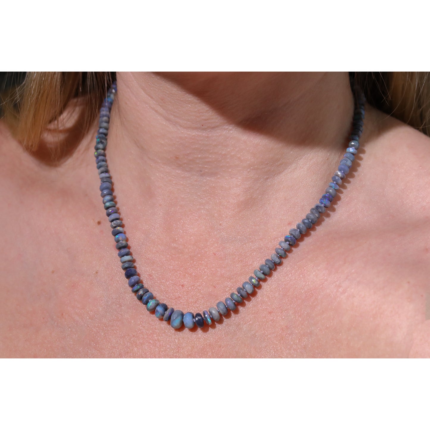 Lightning Ridge Australian Black Opal Bead Strand 14k Knotted Candy Necklace