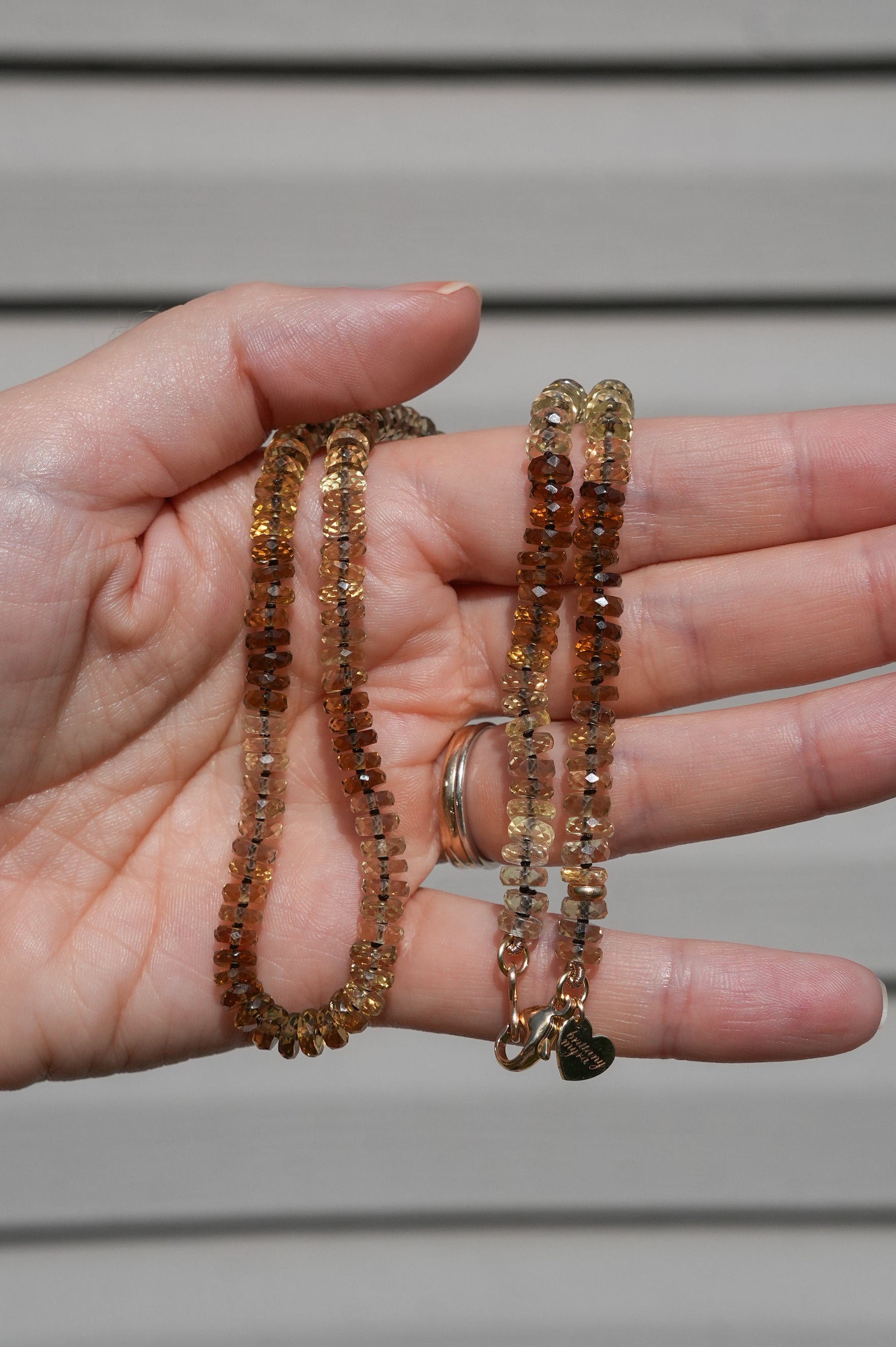 Stunning Whiskey Quartz Knotted Candy Bead Necklace