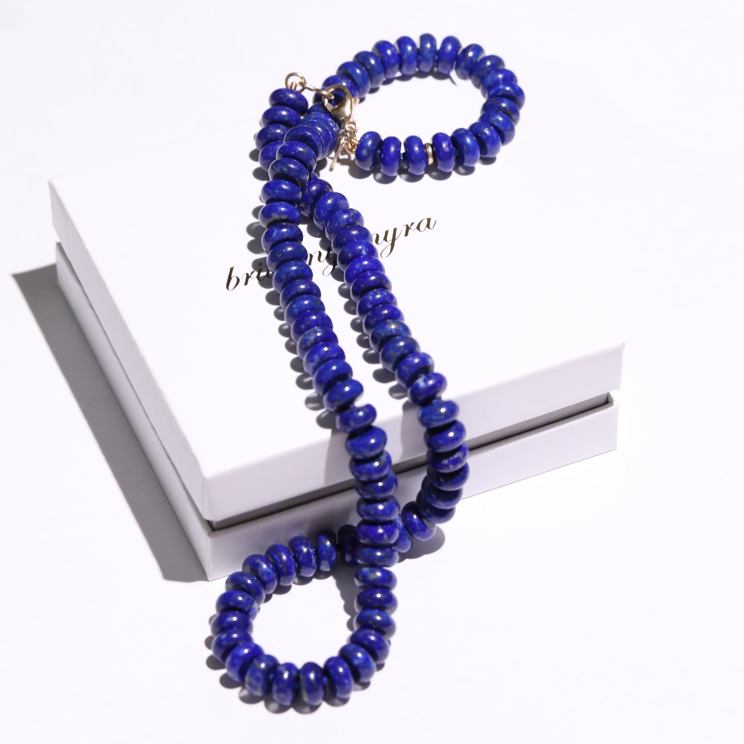 authentic blue lapis lazuli knotted bead gemstone beaded candy necklace 14k gold