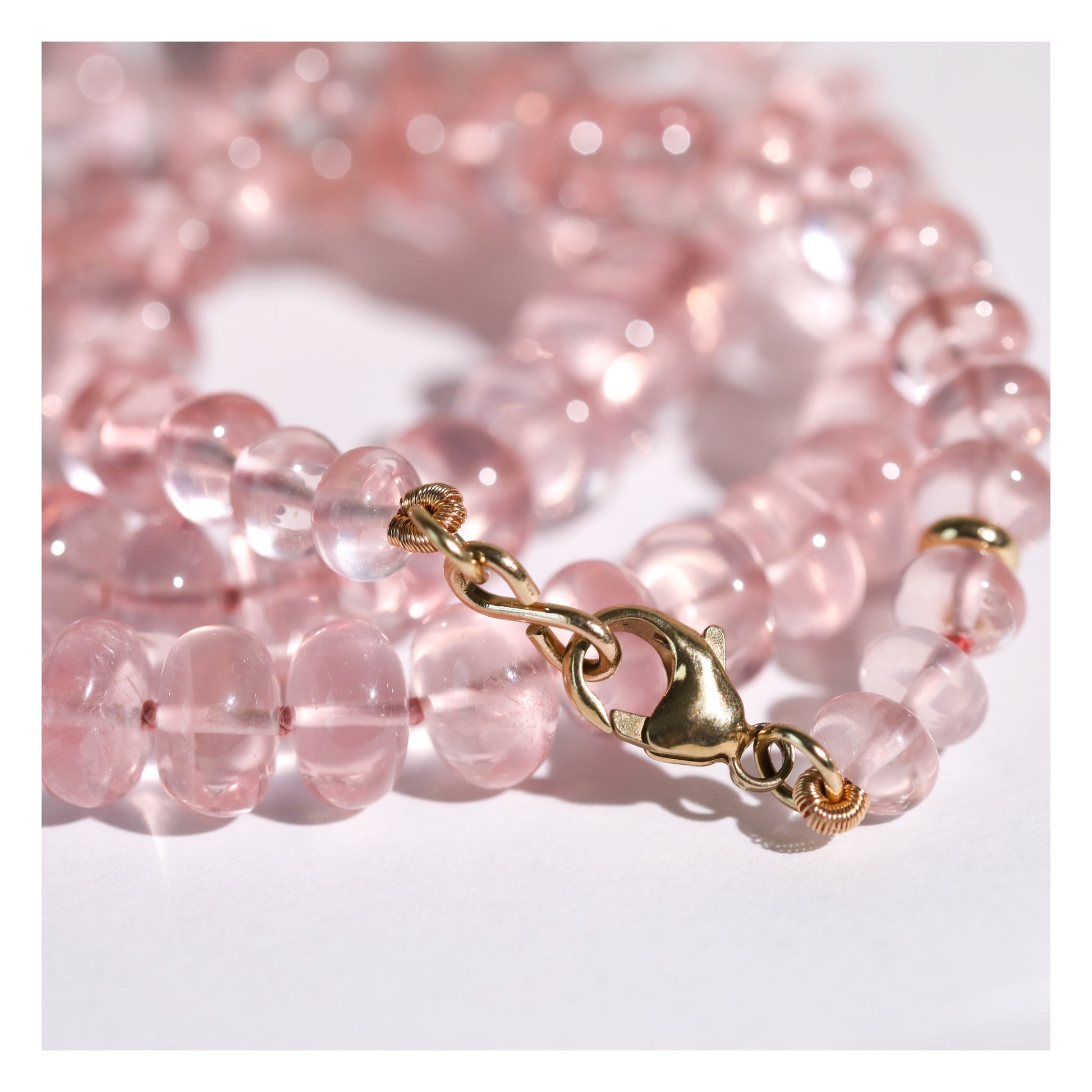 Blush Bubblegum Pink Rose Quartz Beaded Gemstone Candy Necklace