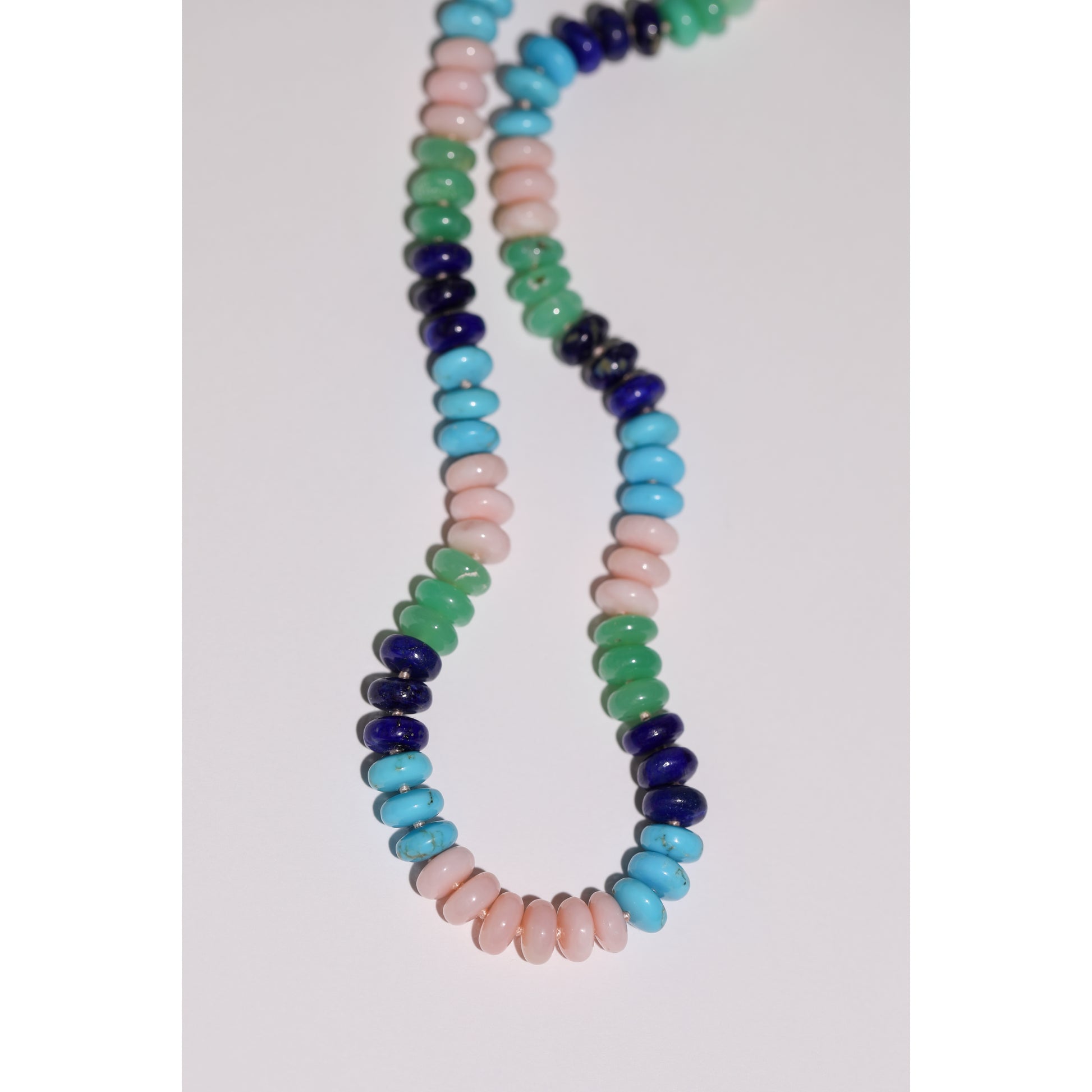 colorful bead necklace multi gemstone pink green blue opal chrysoprase lapis lazuli turquoise knotted gemstone bead candy necklace 14k gold