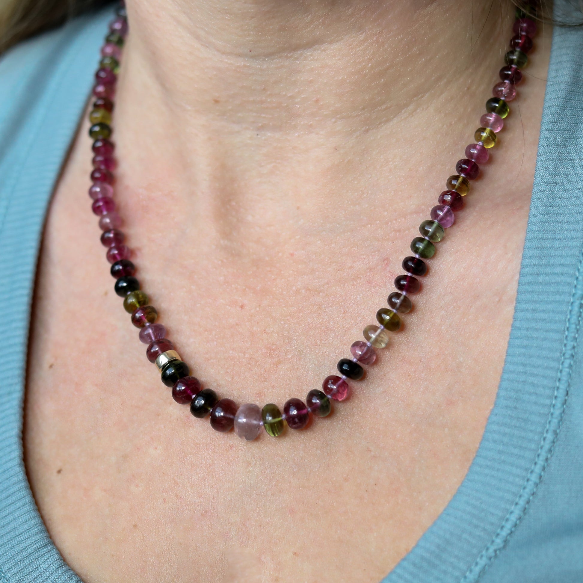 colorful multi tourmaline knotted candy bead necklace beaded gemstone necklaces 14k yellow gold