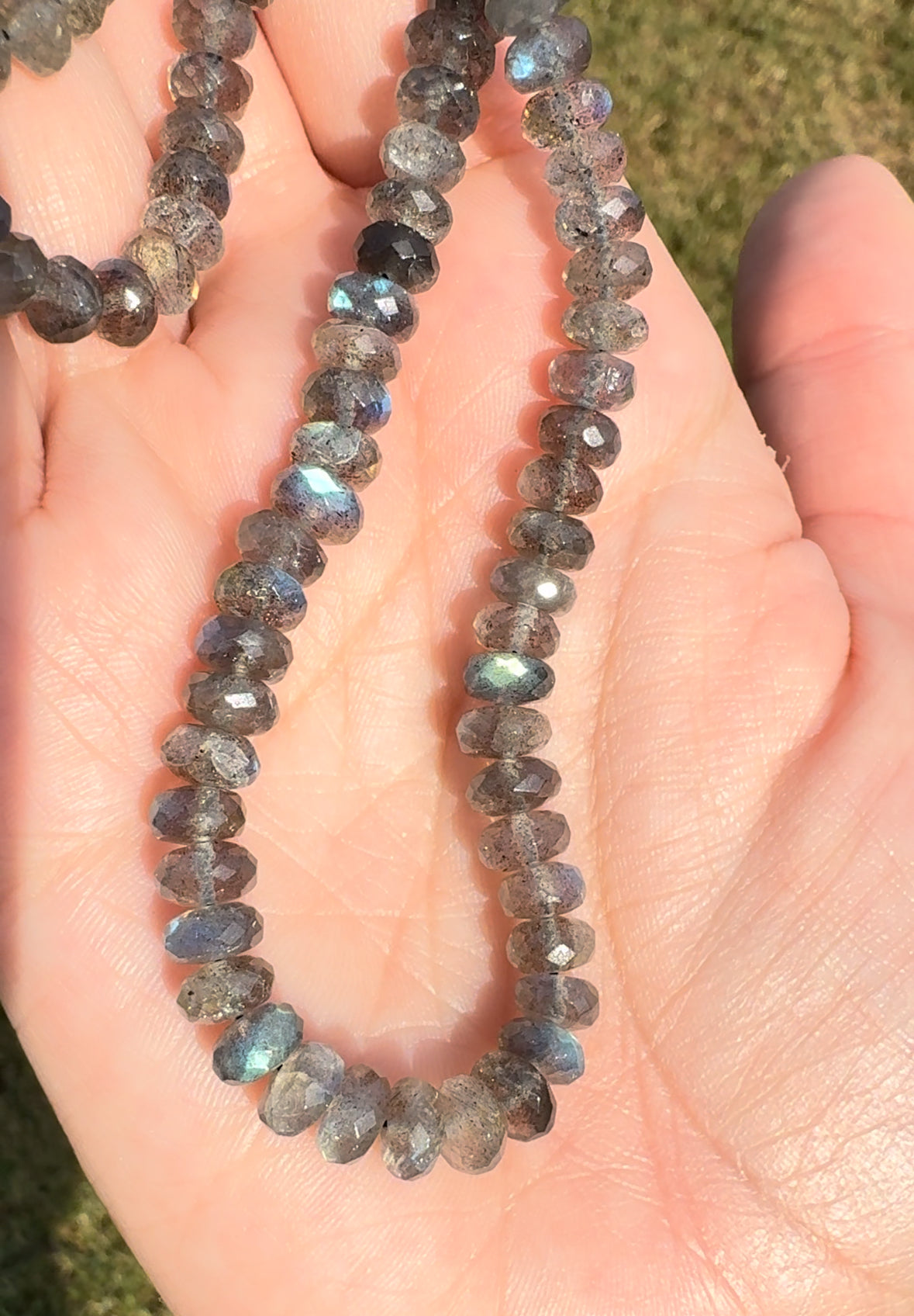 faceted grey labradorite blue flash gemstone bead rondelles candy necklace 14k