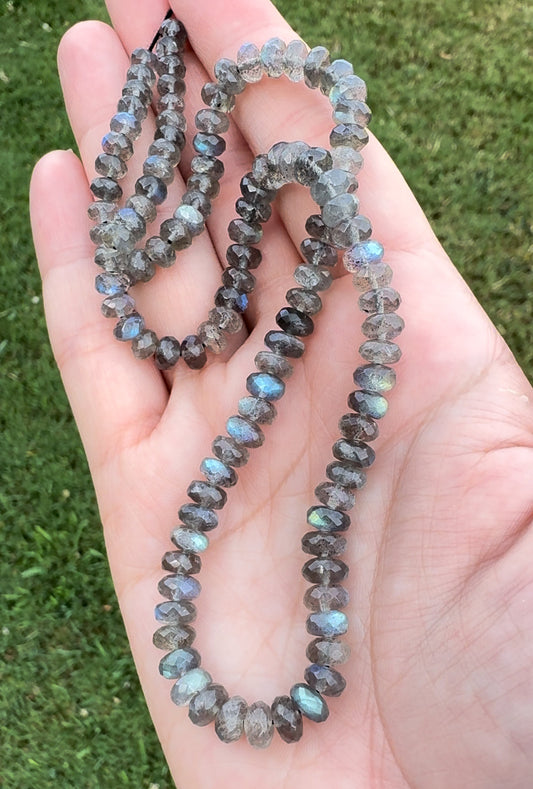 faceted grey labradorite blue flash gemstone bead rondelles candy necklace 14k gold
