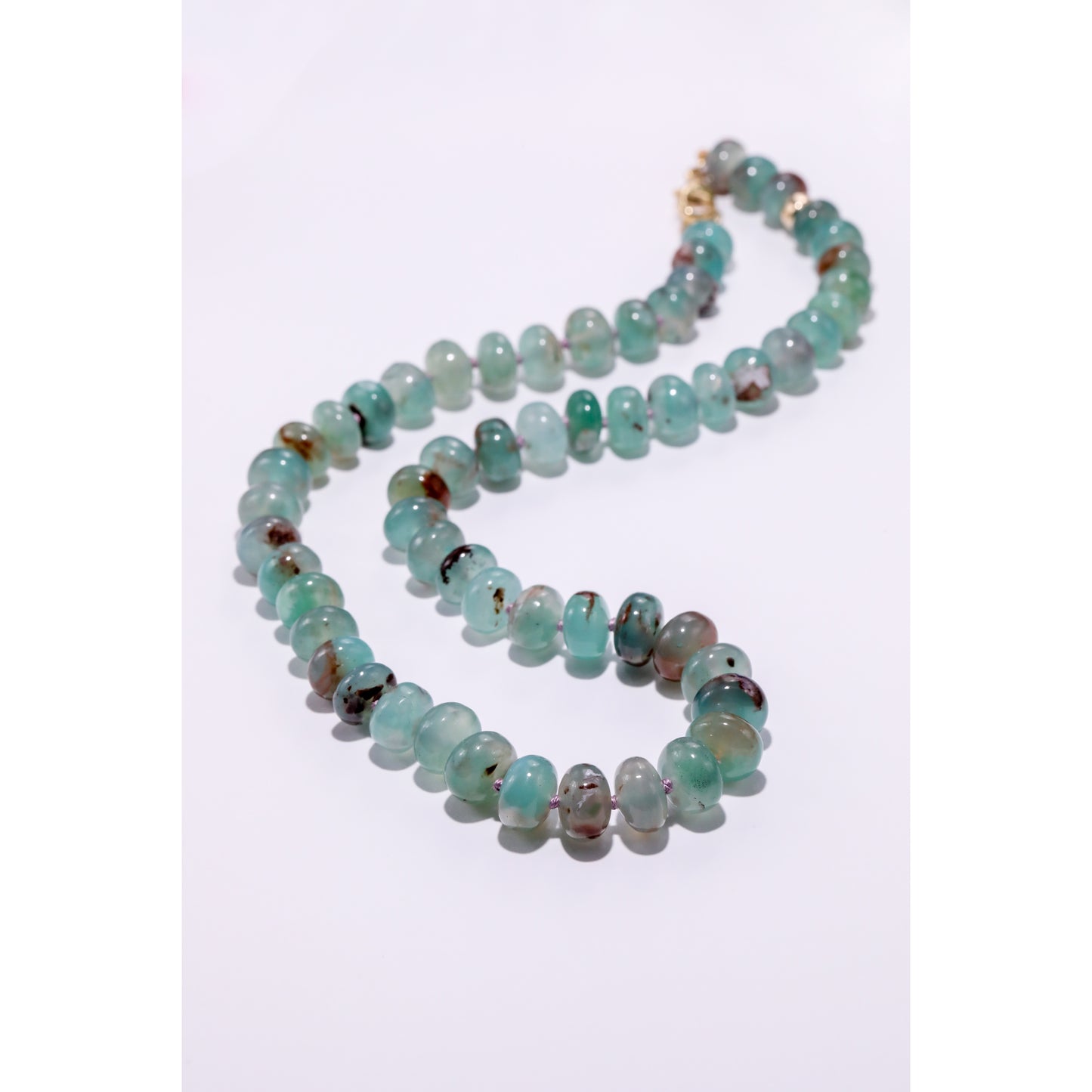 Aqua Chalcedony Beaded Candy Necklace 14K