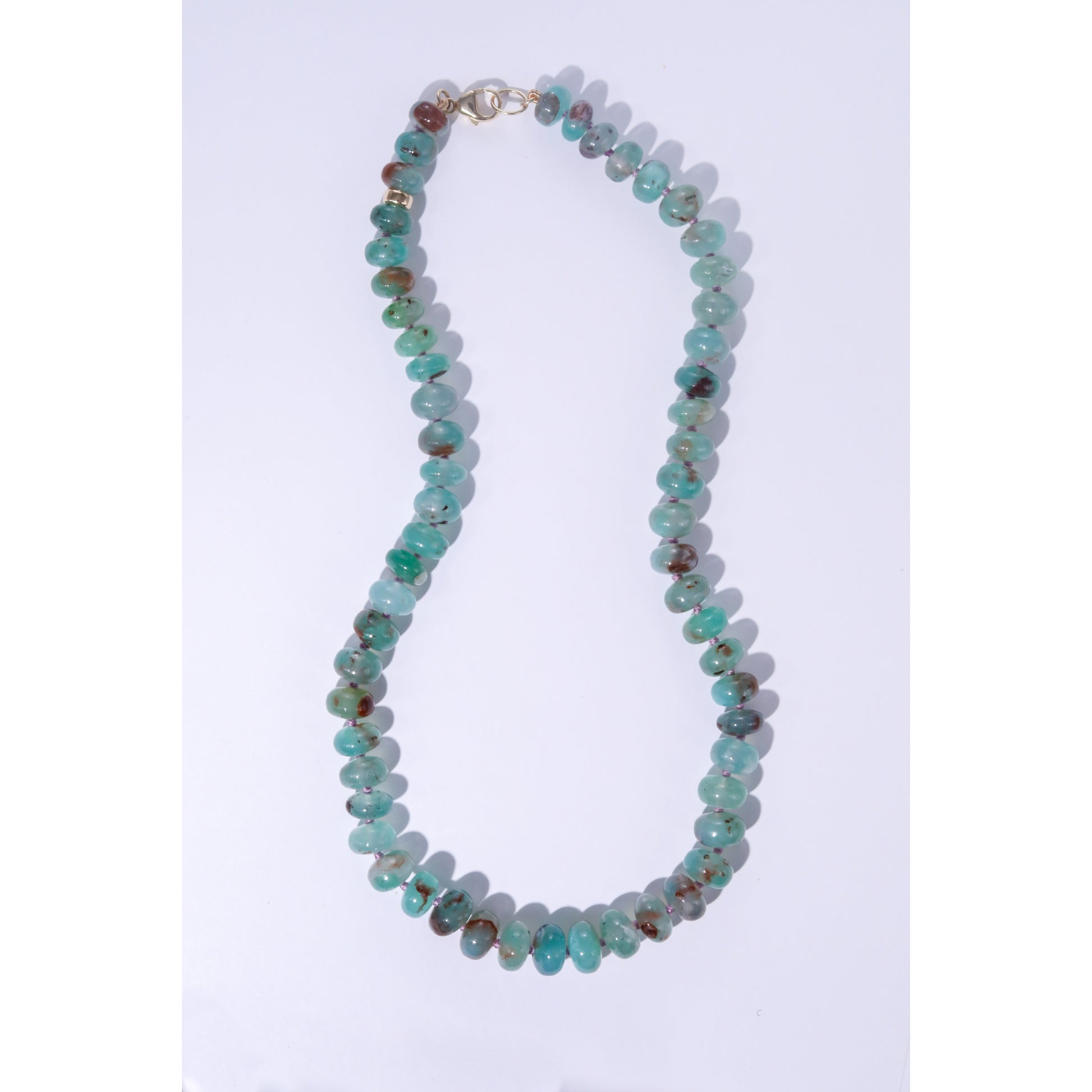 Aqua Chalcedony Beaded Candy Necklace 14K