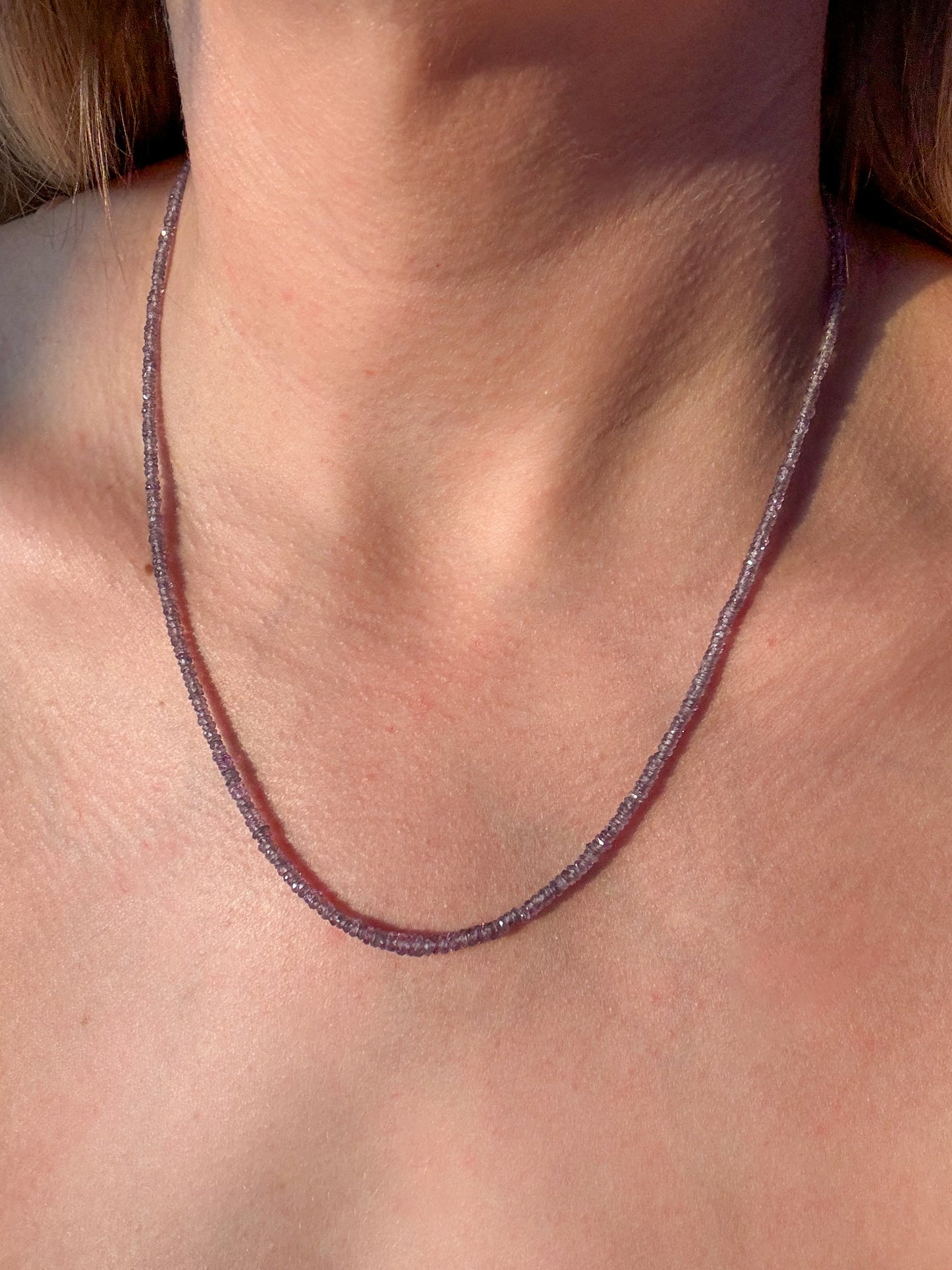 lavender sapphire bead beaded gemstone necklace 14k