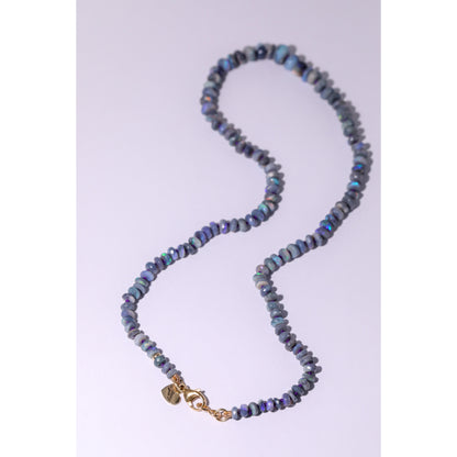 lightning ridge black opal lavender purple color play 14k solid gold opal bead candy necklace