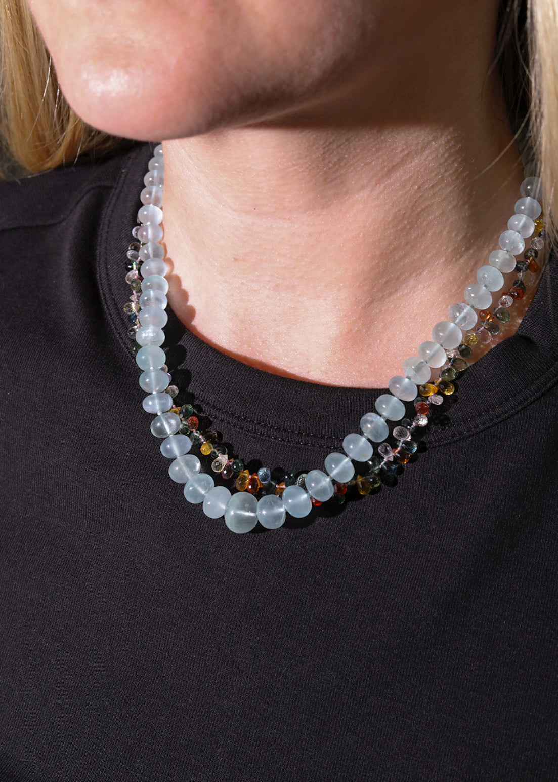 milky aquamarine bead candy necklace light blue aquamarine beads necklaces 14k