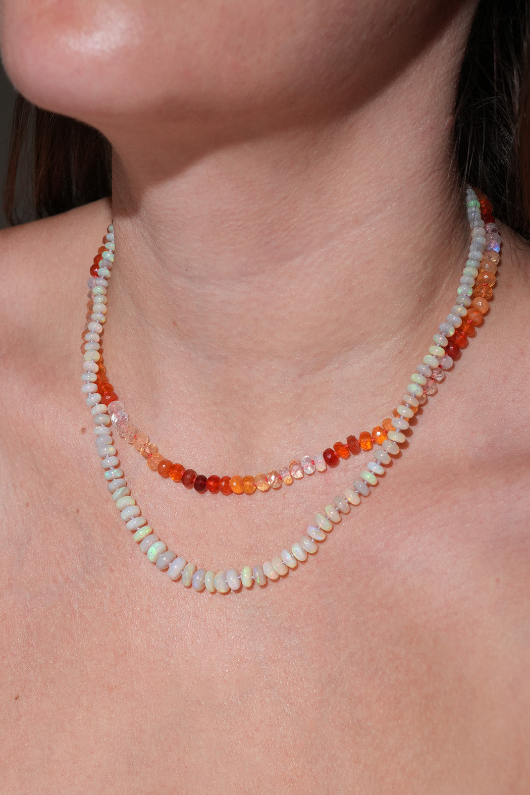 Fiery Australian Opal Knotted Candy Bead Necklace