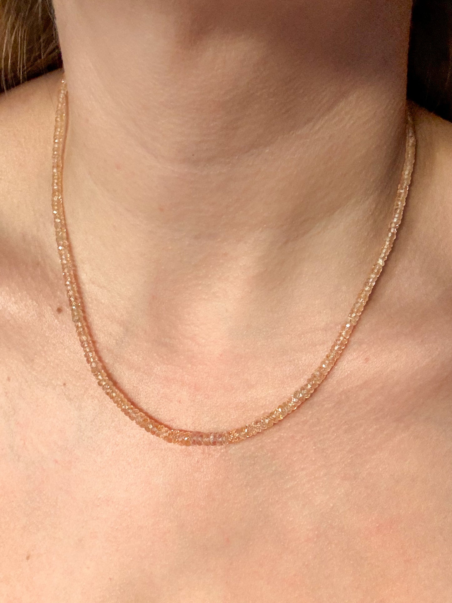 peachy orange sapphire beads necklace 14k