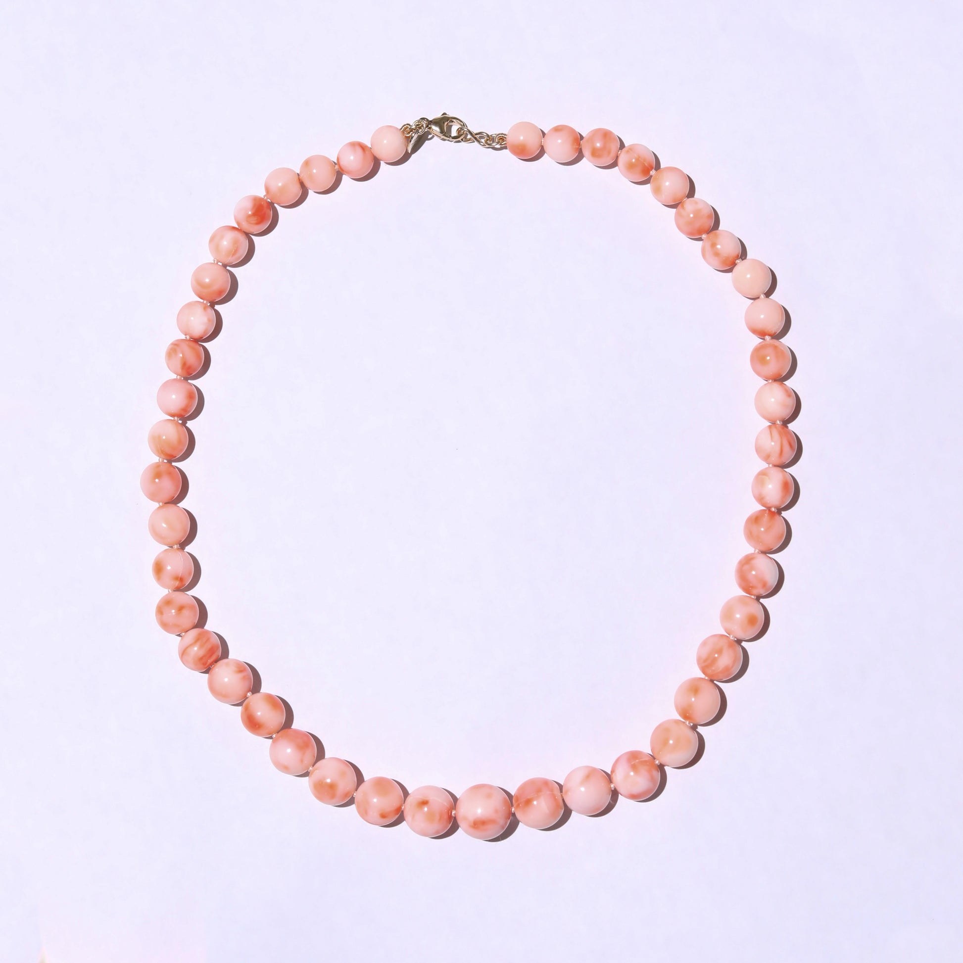 pink peach salmon angel skin coral beaded necklace knotted vintage beads coral necklaces 14k yellow gold