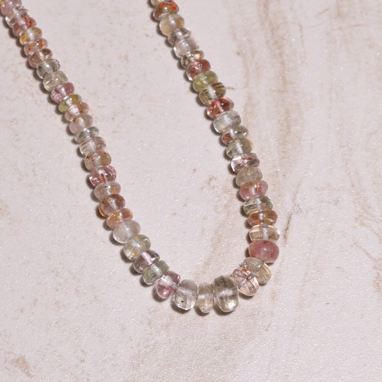 pink tourmaline bead necklace pastel pink and green beaded necklace tourmaline gemstone beads 14k
