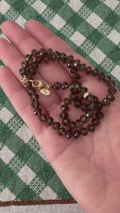 Smoky Quartz Knotted Candy Bead Necklace