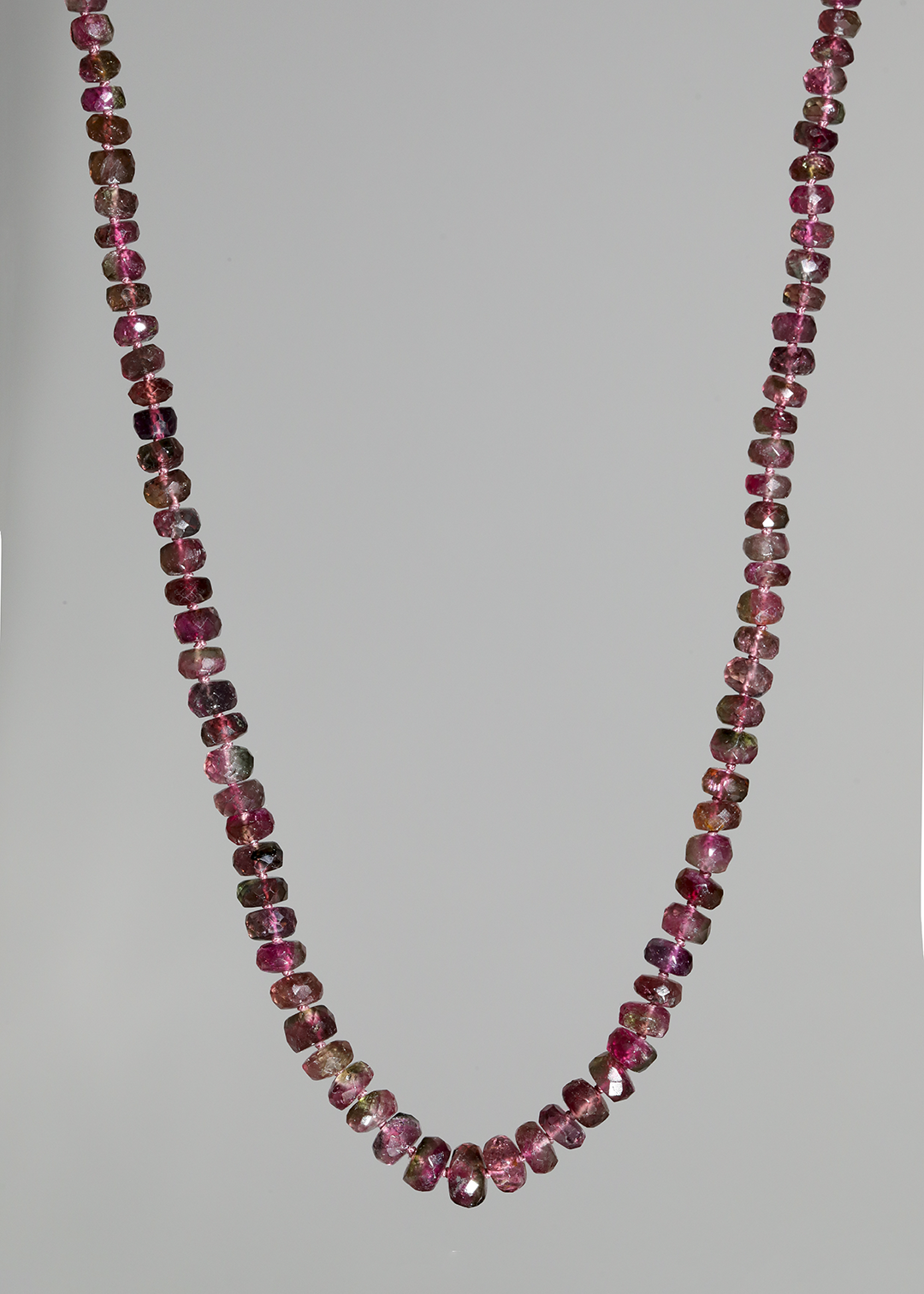 pink and green bicolor watermelon tourmaline bead necklace 14k solid gold clasp designer brittany myra jewelry candy bead necklace