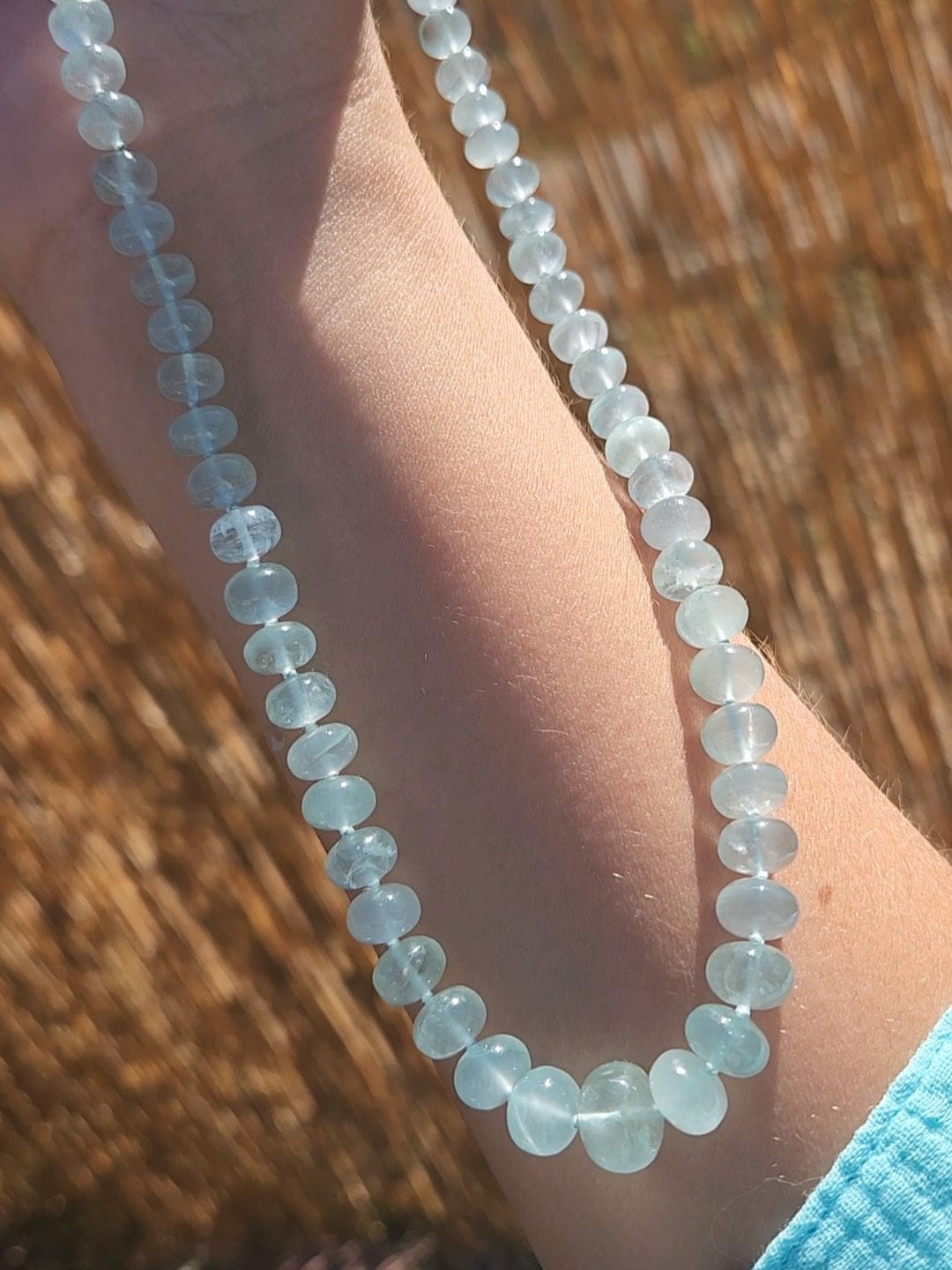 High Quality Milky Aquamarine Knotted Bead Necklace – Brittany