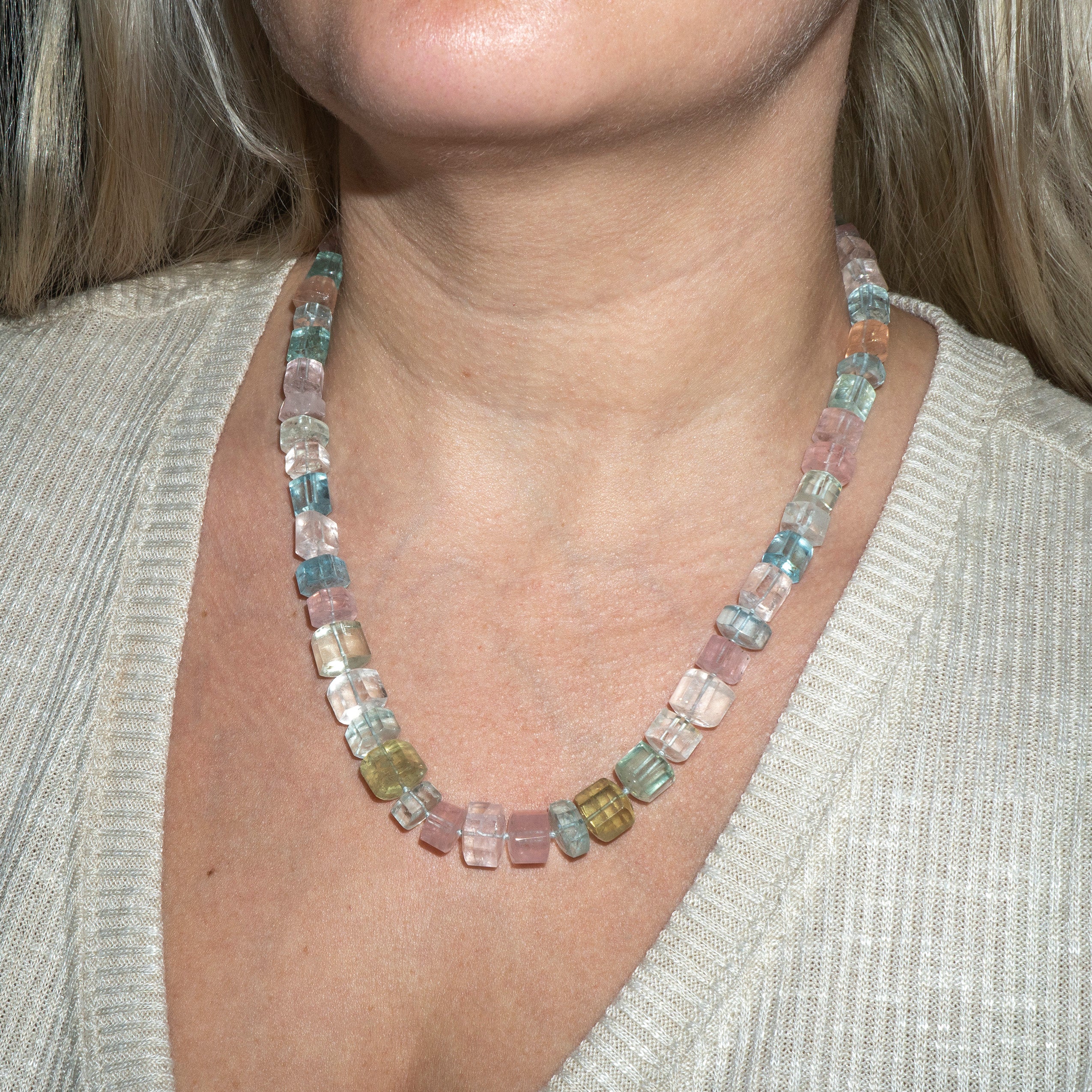 Solid Gold 14K Multi Gemstone Necklace, Precious Drop Necklace, Pastel Candy  Necklace - Valltasy